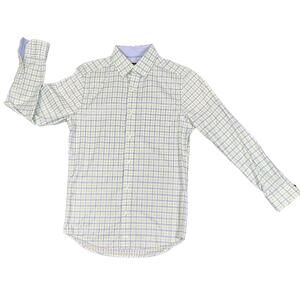 Johnston & Murphy Men’s Tailored Fit Green & Blue Plaid Long Sleeve Size XS